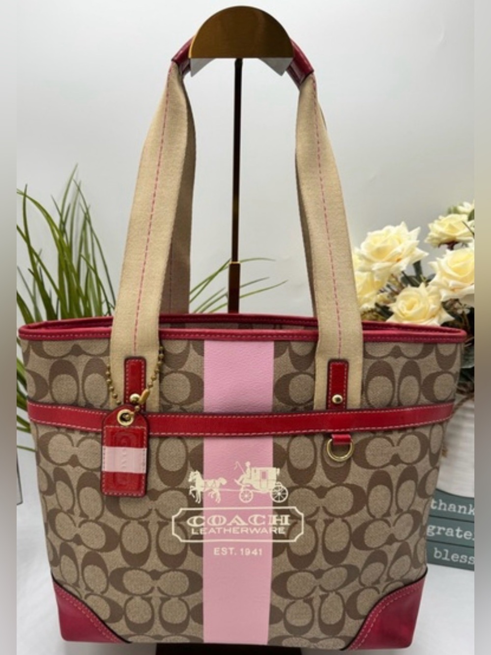 COACH SIGNATURE CANVAS LEATHER TRIM!